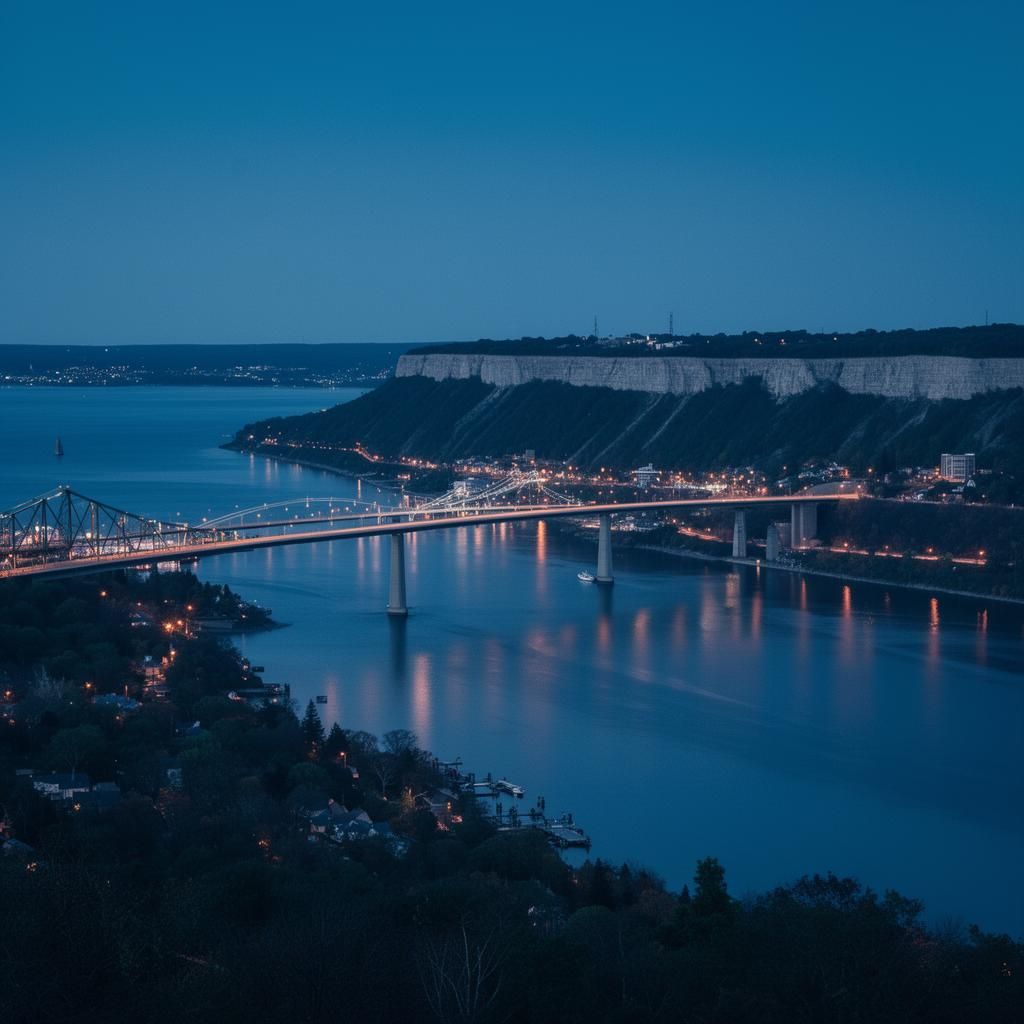 Hamilton Burlington Bay Skyway bridge at blue hour