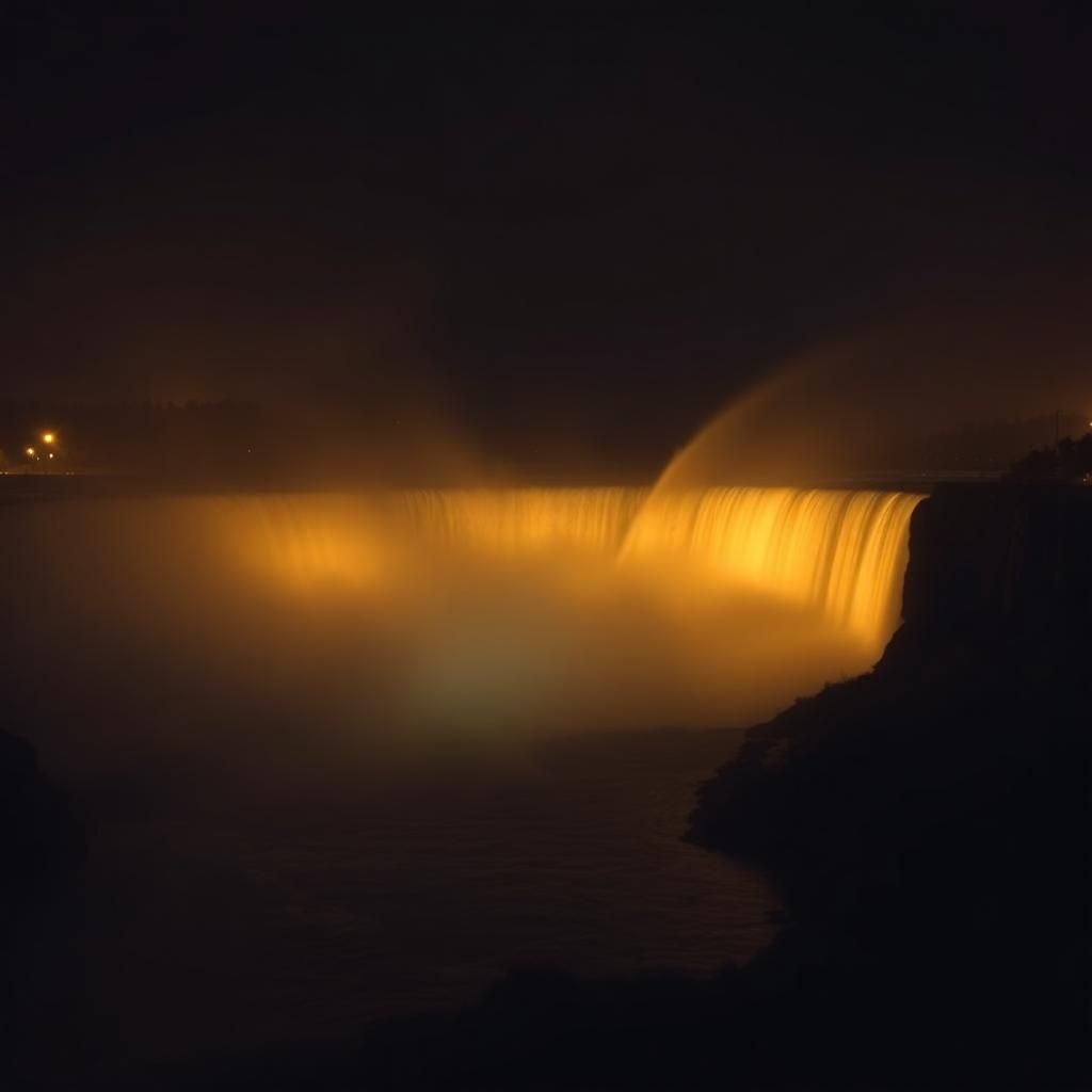 Niagara Falls illuminated at night