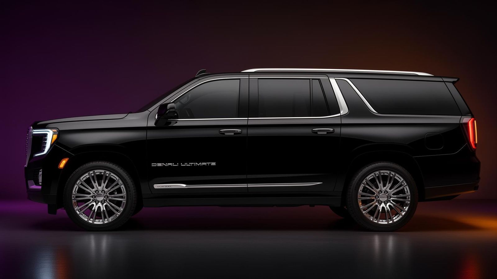 Jet black GMC Yukon XL Denali Ultimate executive SUV presented for chauffeured service in Toronto